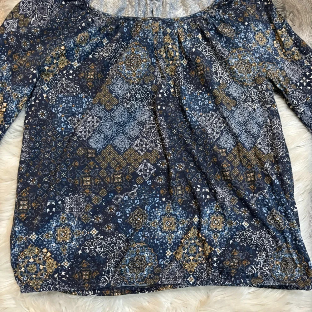 MICHAEL KORS Womens Blue Paisley 3/4 Sleeve Scoop Neck Top medium - Picture 10 of 10